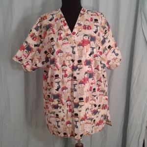 Peaches Uniforms M Snowman Scrub Top